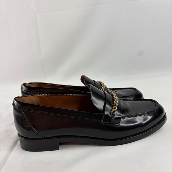 Reformation Women Black Chain Loafers Classic Leather Gold Hardware 8.5 Preppy - Picture 3 of 10